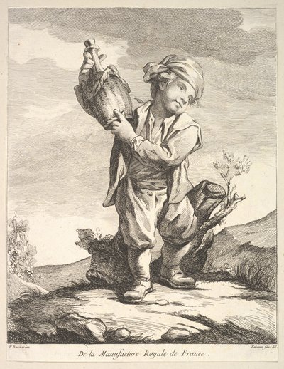 Kleine jongen met een vat, uit Premier Livre de Figures naar de porseleinen van de M..., 1757 door Pierre Etienne Falconet