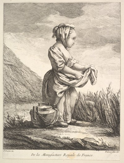 Meisje met een vat bij haar voeten, uit Premier Livre de Figures d