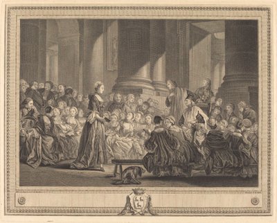 De catechismus door Pierre Etienne Moitte after Pierre Antoine Baudouin