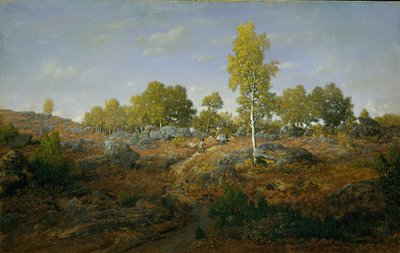 Een pad tussen de rotsen, waarschijnlijk 1861 door Pierre Etienne Theodore Rousseau
