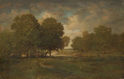 Een rivier in een weide, waarschijnlijk eind 1830s-begin 1840s door Pierre Etienne Theodore Rousseau