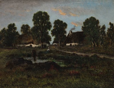 Huisjes bij Larchant, geen datum door Pierre Etienne Theodore Rousseau