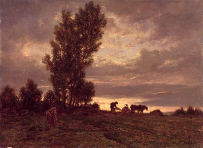 Landschap met een Ploeger door Pierre Etienne Theodore Rousseau