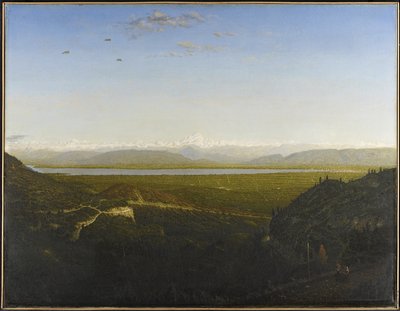 Uitzicht op de Mont Blanc, gezien vanaf La Faucille door Pierre Etienne Theodore Rousseau