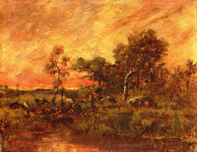 Boslandschap met een takkenverzamelaar, 19e eeuw door Pierre Etienne Theodore Rousseau
