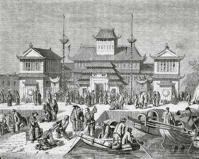 China, Shanghai, Shanghai Douanehuis, gravure door Pierre Eugene Grandsire