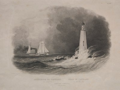 Vuurtoren in Cleveland, Ohio, aan Lake Erie door Pierre Eugène I Aubert