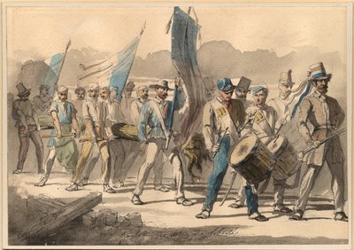 Het planten van een vrijheidsboom in Frankrijk in 1848 door Pierre Eugène Lacoste