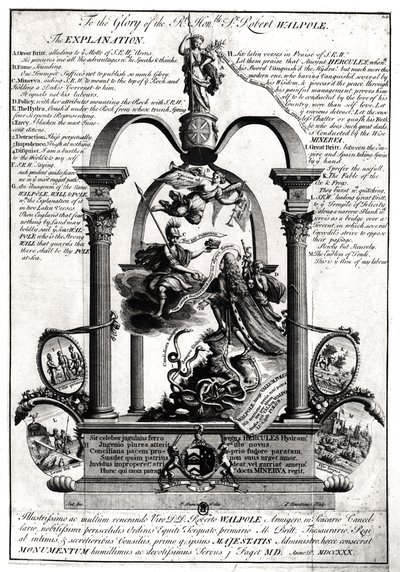 Ter ere van de Zeer Eerwaarde Robert Walpole (1676-1745) 1e Graaf van Orford door Pierre Fourdrinier