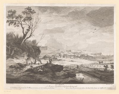 Landschap met rustende figuren door Pierre Francois Beaumont