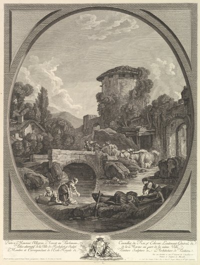 Landschap met een Brug en een Duiventil, 18e eeuw door Pierre Francois Laurent