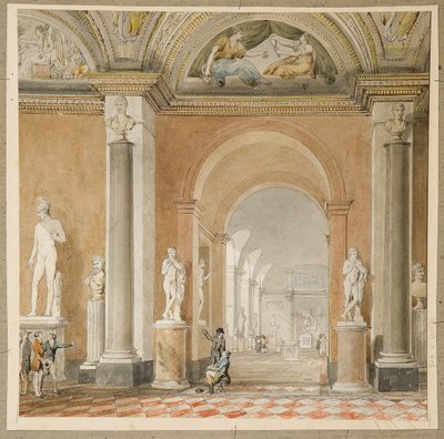 De oude zaal van Apollo van Belvedere in het Louvre door Pierre Francois Leonard Fontaine