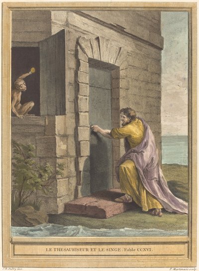 De Vrek en de Aap door Pierre Francois Martenasie after Jean Baptiste Oudry