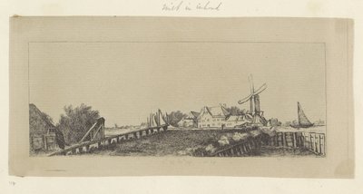 Landschap met een houten brug en molen door Pierre François Basan (workshop of)