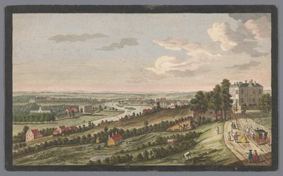 Gezicht op een rivier met schepen en boten op het water bij maanlicht door Pierre François Basan