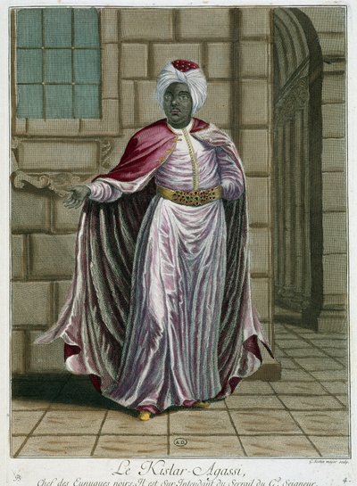 Portret van de Kistar-Agassi (hoofd van de eunuchen) - in Collectie van 100 prenten die verschillende naties van de Levant vertegenwoordigen in 1707 en 1708 door orders van M. de Frriol, ambassadeur van de koning aan de Porte en bijgewerkt in 1712-13 door  door Pierre François Basan