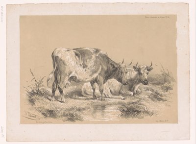 Studie van twee koeien door Pierre Frédéric Lehnert