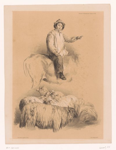 Studies van een herder en een kudde schapen door Pierre Frédéric Lehnert