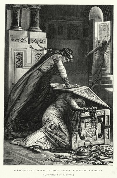 Fredegonde Lui Serrait La Gorge Contre La Planche Inferieure (gravure) door Pierre Fritel