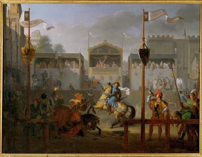 Een toernooi in de 14e eeuw (schilderij op doek) door Pierre Henri Revoil