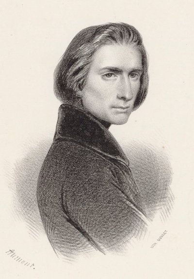 Portret van de componist Franz Liszt door Pierre Hippolyte Aumont