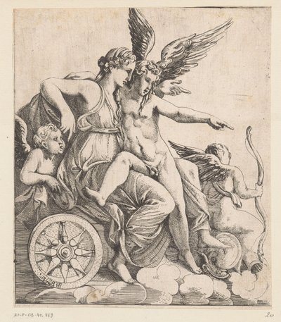 Venus en Amor in een triomfwagen, omringd door putti door Pierre II Biard