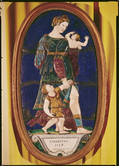 Plaquette die Liefdadigheid uitbeeldt, Limousin, 1559 door Pierre I Courteys