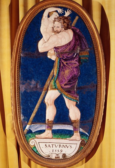 Plaquette met afbeelding van Saturnus, uit het Chateau de Madrid, Neuilly, 1559 door Pierre I Courteys