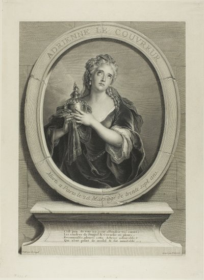 Portret van Adrienne Le Couvreur door Pierre Imbert Drevet