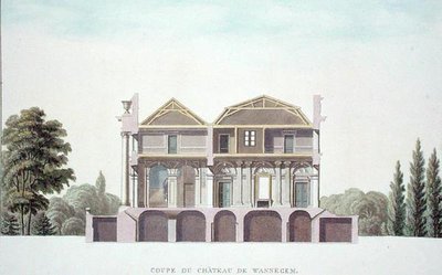Doorsnede van het kasteel van Wannagem, nabij Oudenaarde, België, uit Choix des Monuments, Edifices et Maisons les plus remarquables du Royaume des Pays-Bas door Pierre Jacques Goetghebuer, gepubliceerd 1827 door Pierre Jacques Goetghebuer