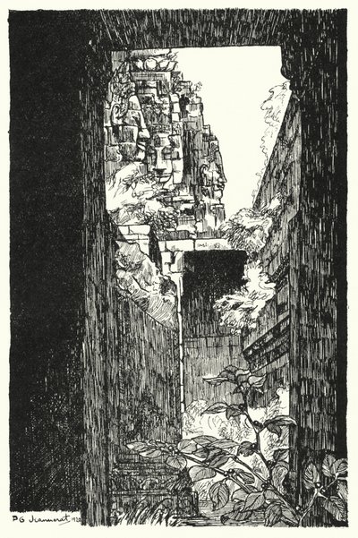 In de Bayon, glimp door een ingestort dak door Pierre Jeannerat de Beerski