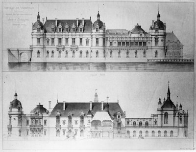 Ontwerp voor de reconstructie van de noordgevel en de gevel van het Petit Chateau van het Chateau de Chantilly, 1875 door Pierre Jerome Honore Daumet