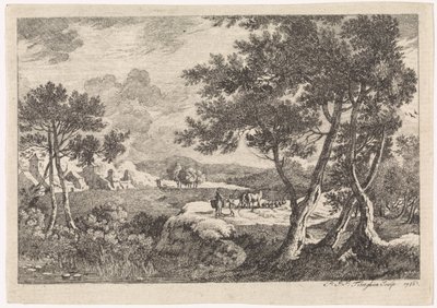 Landschap met bomen op de voorgrond door Pierre Joseph Jacques Tiberghien