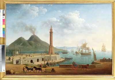 Uitzicht op de Vesuvius vanaf de Haven van Napels, 1791 door Pierre Joseph Petit
