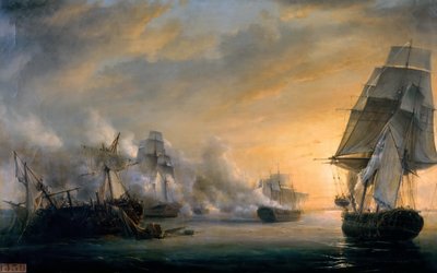 Zeeslag voor Cádiz op 13 juli 1801 door Pierre Julien Gilbert