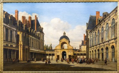Ovale binnenplaats van het kasteel van Fontainebleau. Aankomst van Christine van Zweden, koningin van Zweden door Pierre Justin Ouvrie