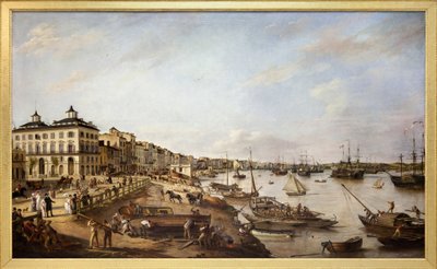 Uitzicht op een deel van de haven en de dokken van Bordeaux, bekend als de Chartrons en Bacalan, Olieverfschilderij op doek gemaakt in 1804 door Pierre Lacour Pere door Pierre Lacour