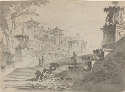 Fantasie op de Villa Medici met Fonteinen door Pierre Lelu