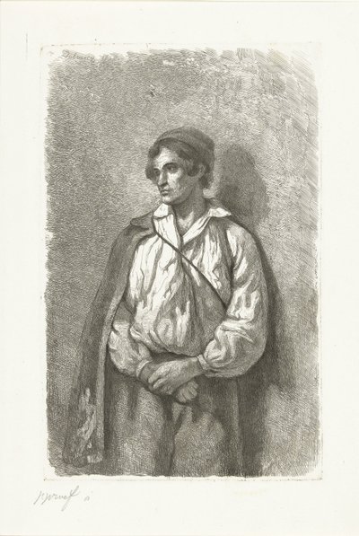 Portret van een onbekende jonge man met muts en cape door Pierre Louis Dubourcq