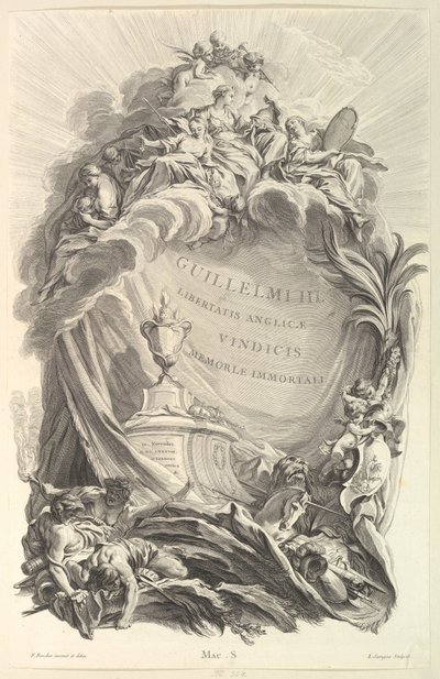 Frontispice voor het graf van Willem III, ca. 1736 door Pierre Louis de Surugue