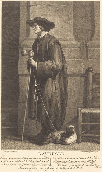 De Blinde Bedelaar door Pierre Louis de Surugue after Jean Siméon Chardin