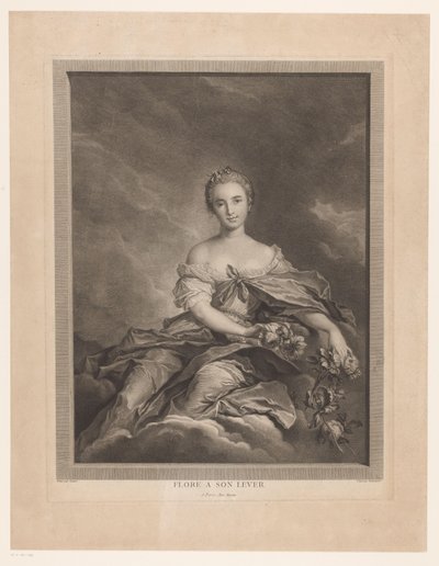 Flora op wolken met bloemen in de hand door Pierre Maloeuvre