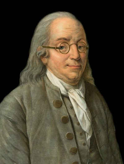 Portret van Benjamin Franklin (1706-1790), Amerikaanse natuurkundige, filosoof en politicus (gravure door Pierre Michel Alix) door Pierre Michel Alix