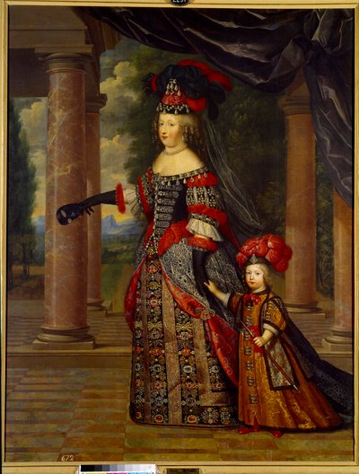 Portret van Marie Thérèse van Oostenrijk, koningin van Frankrijk en de Grote Dauphin door Pierre Mignard