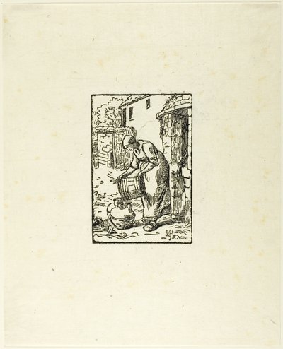 Vrouw die waterkannen vult door Pierre Millet