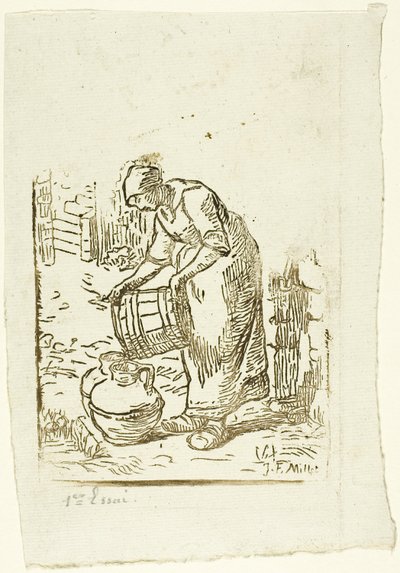 Vrouw die Waterkannen Vult door Pierre Millet