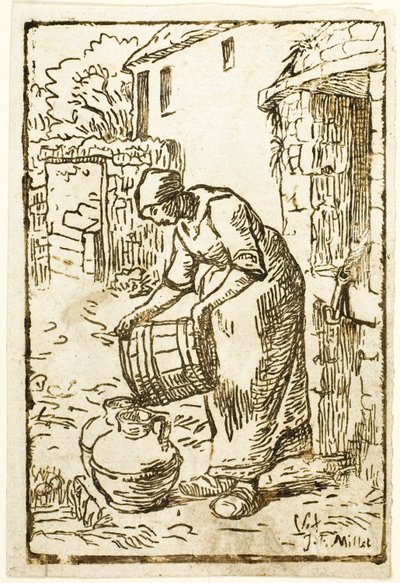 Vrouw vult waterkannen door Pierre Millet
