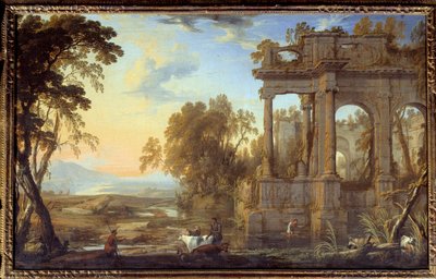 Landschap met ruïnes en herders door Pierre Patel