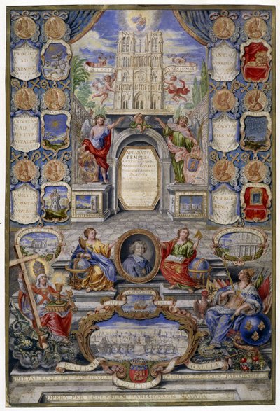 Allegorie van de kerk van Parijs ter gelegenheid van de Herroeping van het Edict van Nantes op 18/10/1685 de vader van Jouvency gaf een preek op het college van Clermont in december 1685 in medaillon de aartsbisschop van Parijs, Harlay de Chanvallon die aa door Pierre Paul Sevin