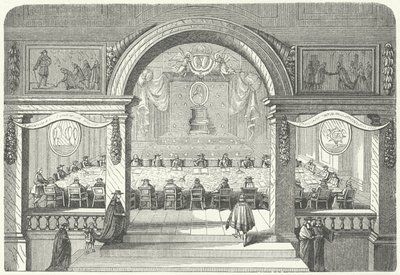 Bijeenkomst van de Academie Française des Sciences in het Louvre door Pierre Paul Sevin